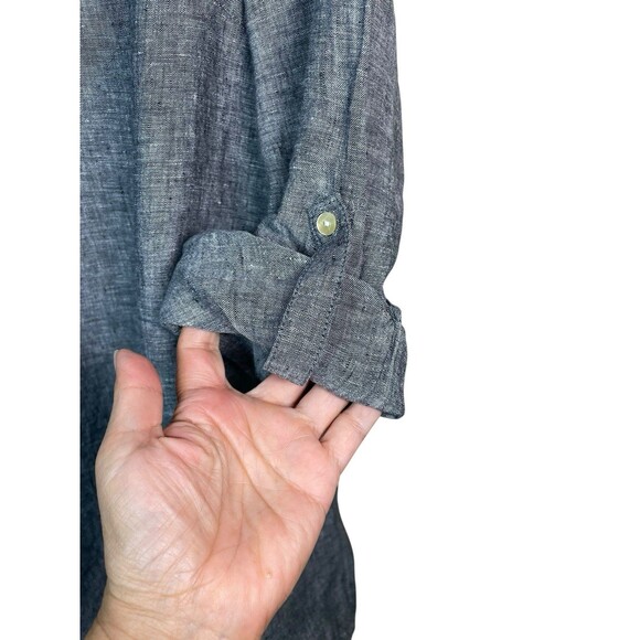 TAHARI 100% Linen Top Blouse Sz 1X Popover Hi-lo Hem V-Neck Boho Blue Lagenlook - Picture 5 of 11